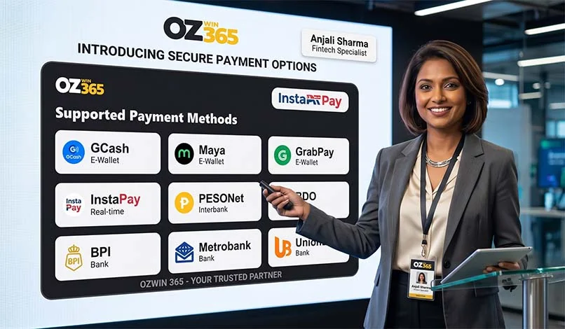ozwin365ph supported payment methods — GCash, Maya, GrabPay, InstaPay, PESONet, BDO, BPI, Metrobank and UnionBank